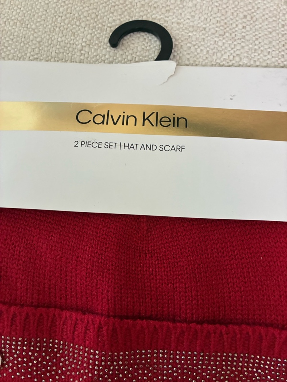 Calvin KleinNWT Scarf & Hat Set
Red Rouge with Silver CK
Logo & Sparkle - Picture 3 of 9